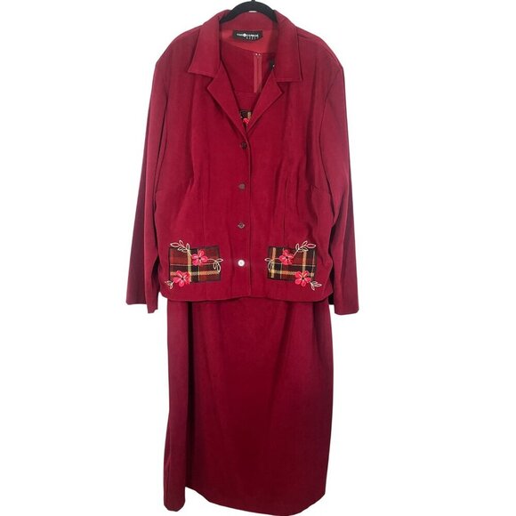 Sag Harbor Dresses & Skirts - Retro Floral Plaid Dress Set Red 22W Festive Holiday Cottagecore Boho Indie Folk